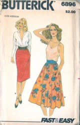 6896 BUTTERICK EZ LONGER STRAIGHT - FLARE POCKET SKIRT PATTERN SM 8-10